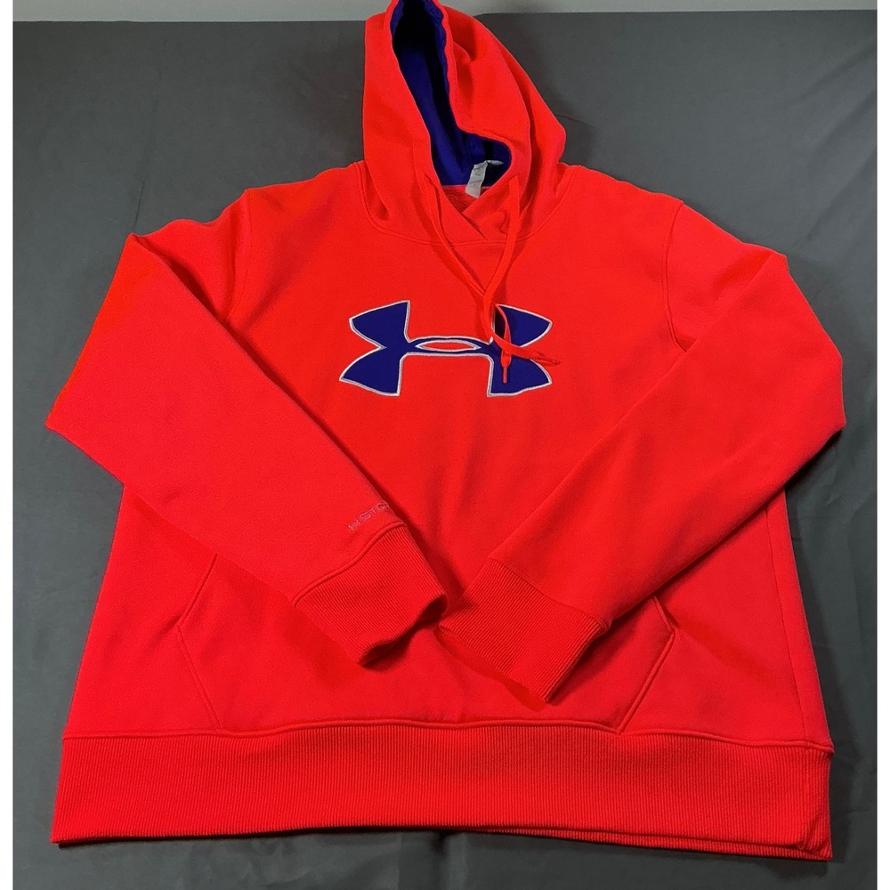 Under Armour Storm Hoodie Mens XL Orange Red Blue Logo Semi-Fitted Sweatshirt